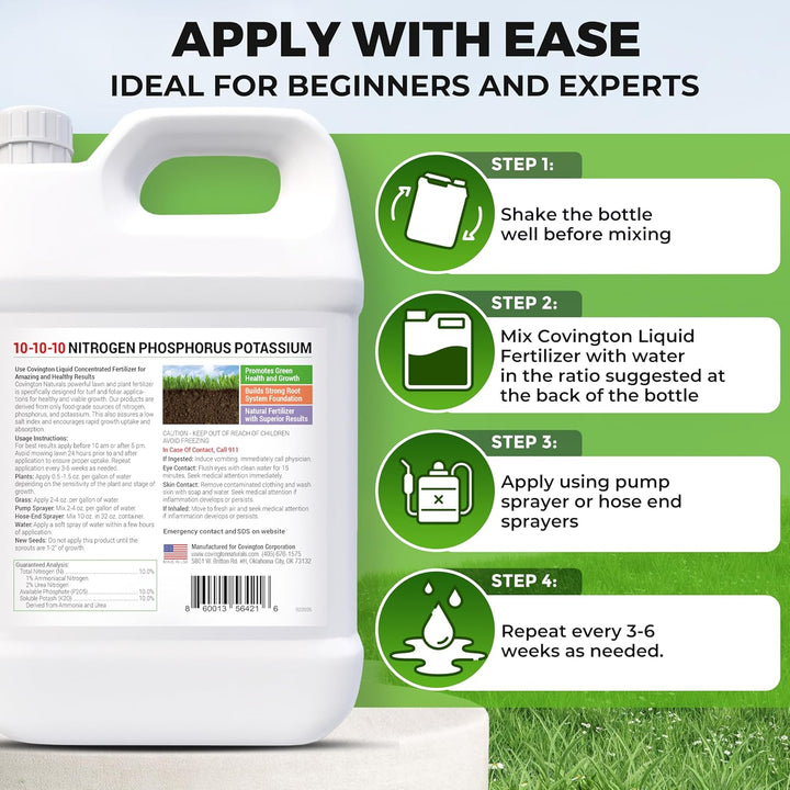 organic 10-10-10 liquid fertilizer Covington Naturals Liquid Fertilizer for Lawns 10-10-10, All Purpose Plant Food 32 Ounces