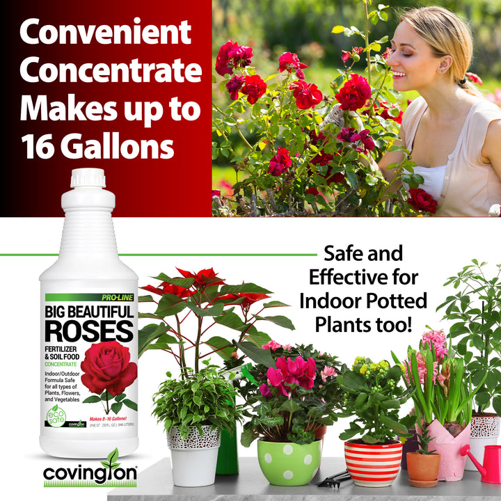 Covington Liquid Rose Fertilizer for All Types (32oz) Liquid Concentrate for Desired Rose Tone Natural Flower Bush Fertilizer for Indoor & Outdoor