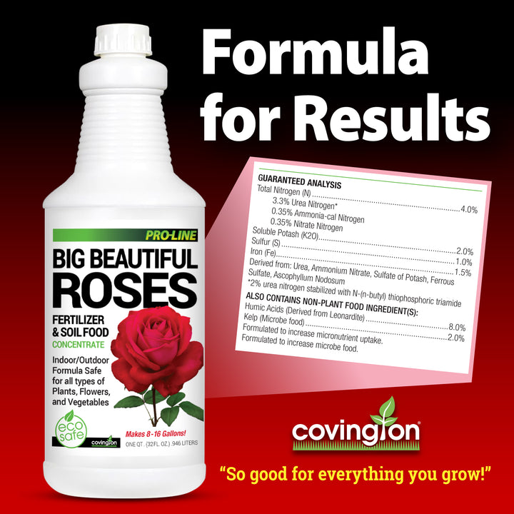 Covington Liquid Rose Fertilizer for All Types (32oz) Liquid Concentrate for Desired Rose Tone Natural Flower Bush Fertilizer for Indoor & Outdoor